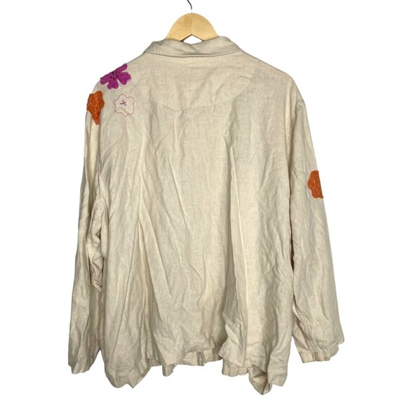 Hearts of Palm Womans 24 Embroidered LINEN Button Up Long Sleeve Shirt Tan Pink - Picture 2 of 8